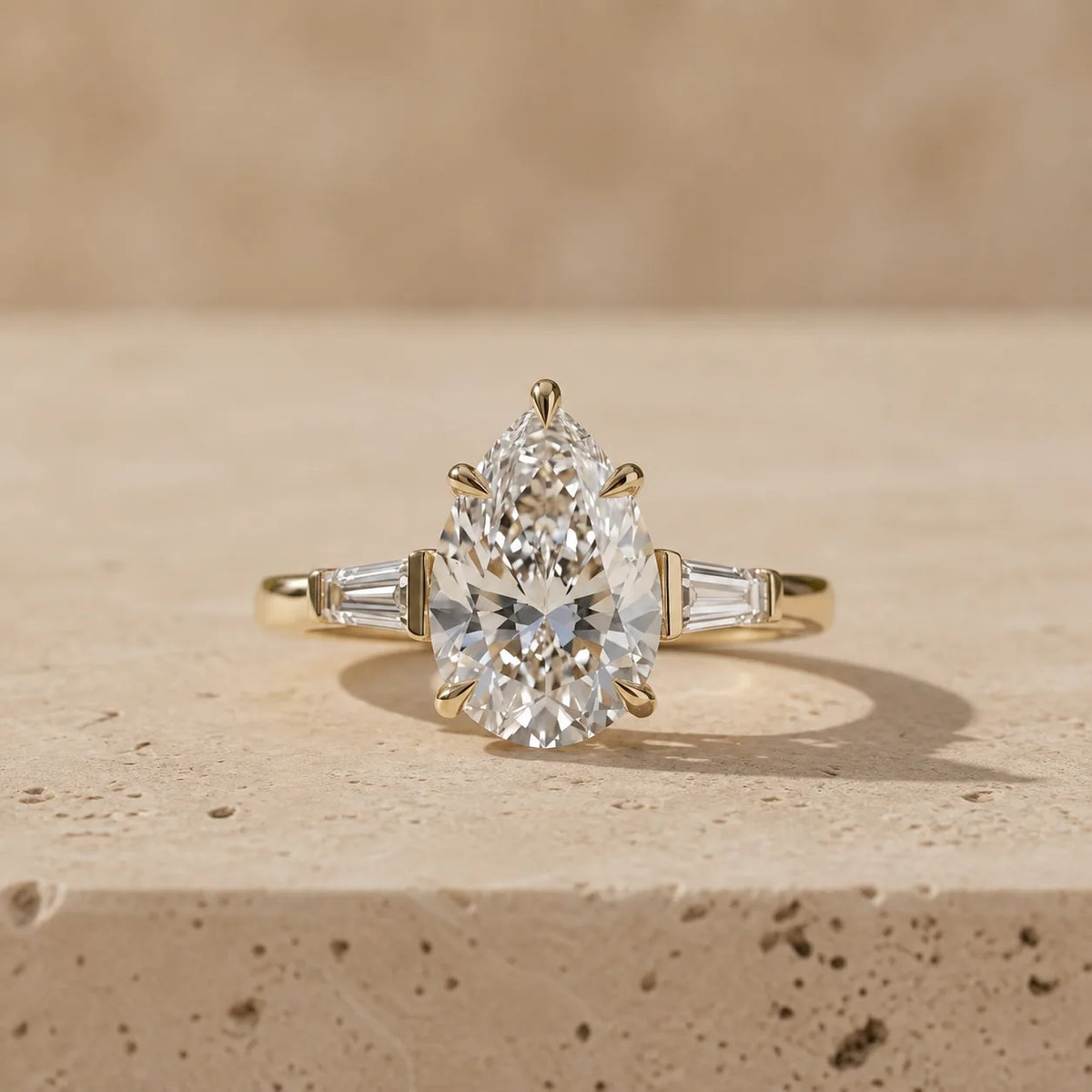 3 CT Pear Cut Lab-Grown Diamond Three-Stone Engagement Ring