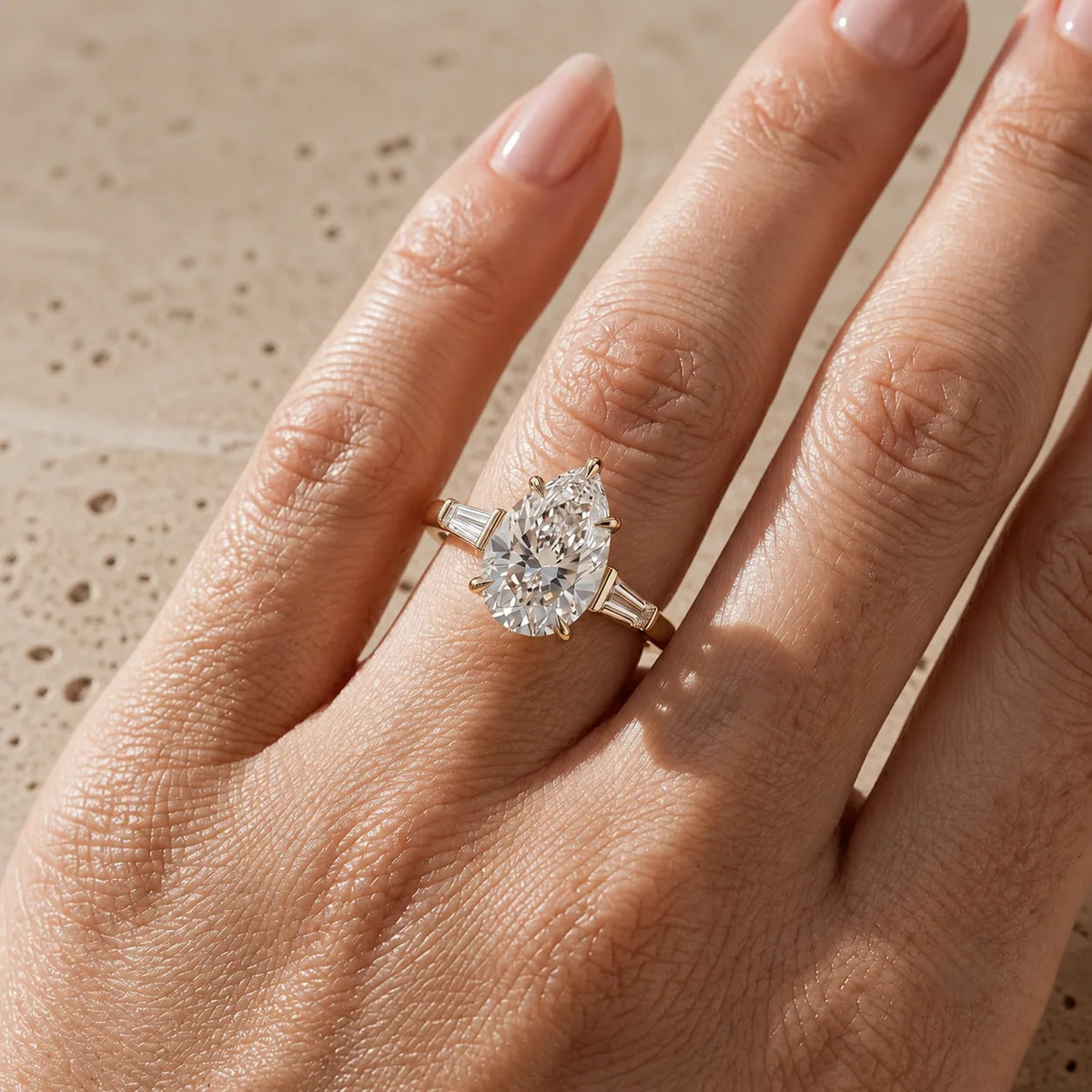3 CT Pear Cut Lab-Grown Diamond Three-Stone Engagement Ring