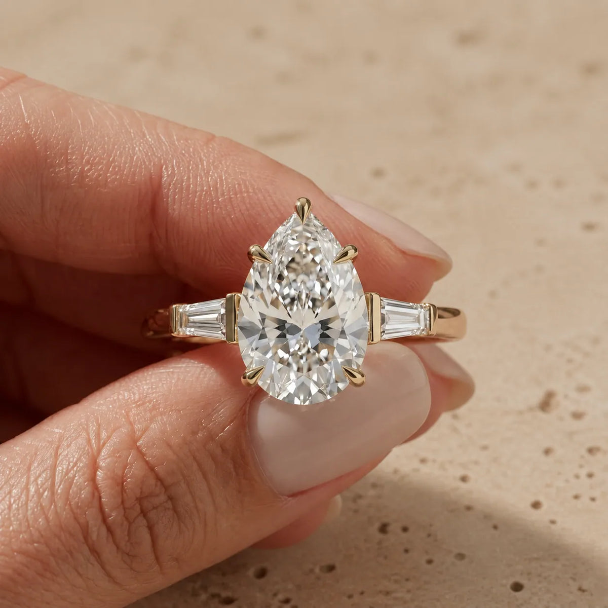 3 CT Pear Cut Lab-Grown Diamond Three-Stone Engagement Ring