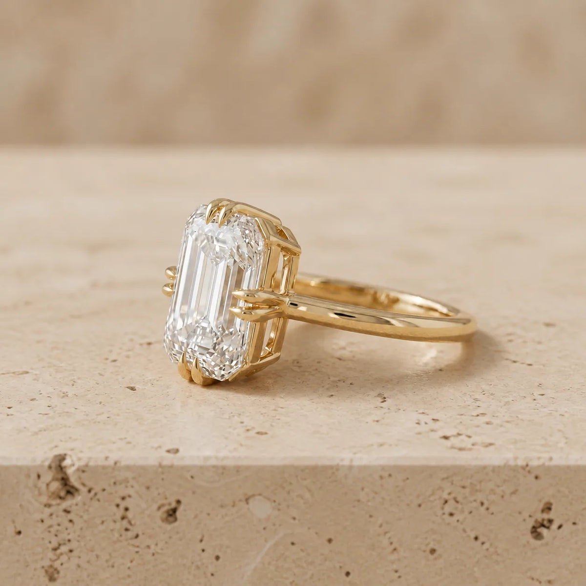 4 CT Emerald Lab-Grown Diamond Double-Prong Engagement Ring