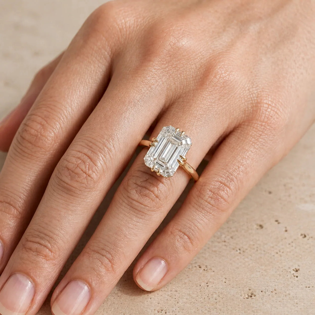 4 CT Emerald Lab-Grown Diamond Double-Prong Engagement Ring
