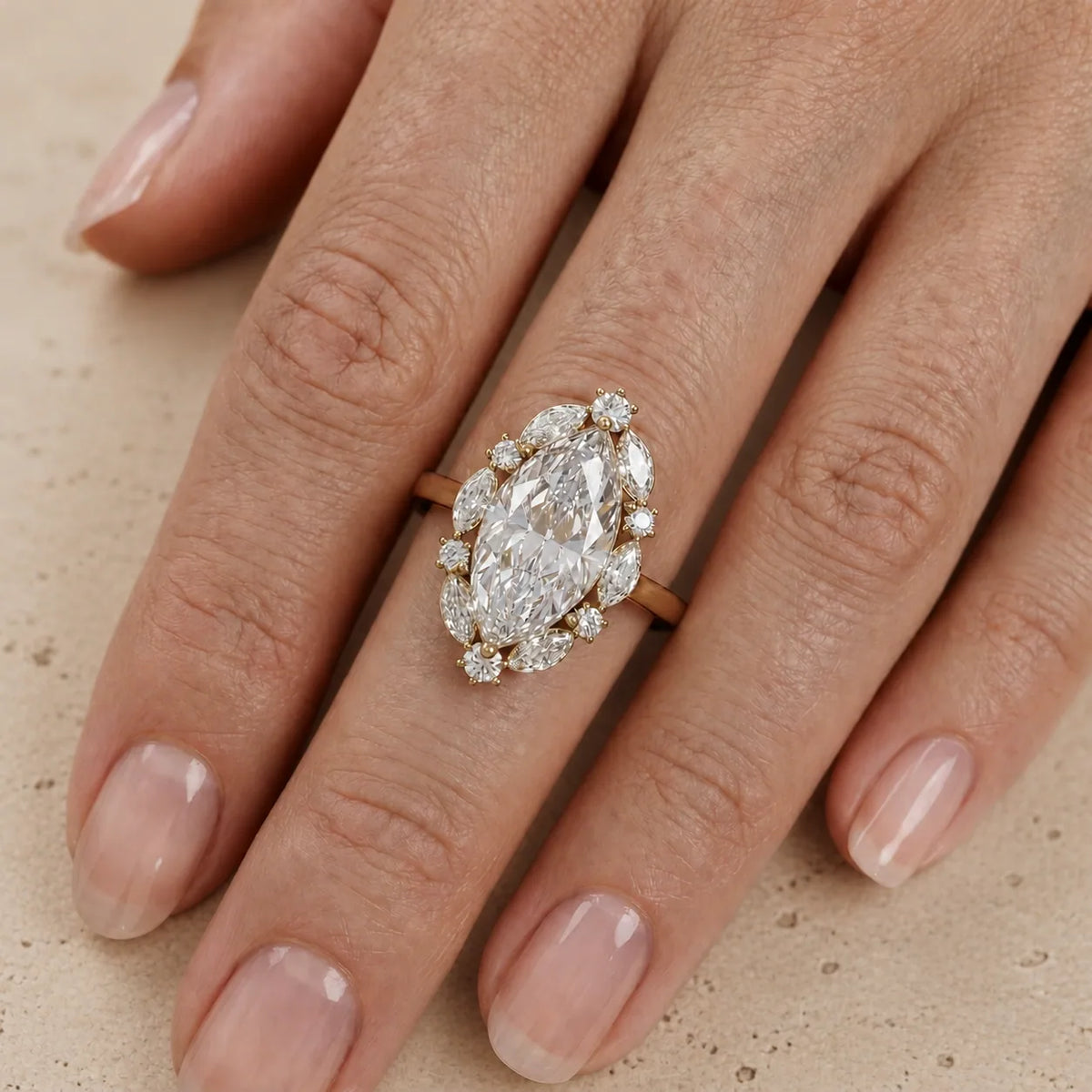 4 CT Marquise Lab-Grown Diamond Art Deco Halo Engagement Ring