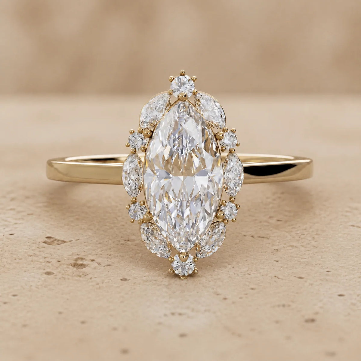 4 CT Marquise Lab-Grown Diamond Art Deco Halo Engagement Ring