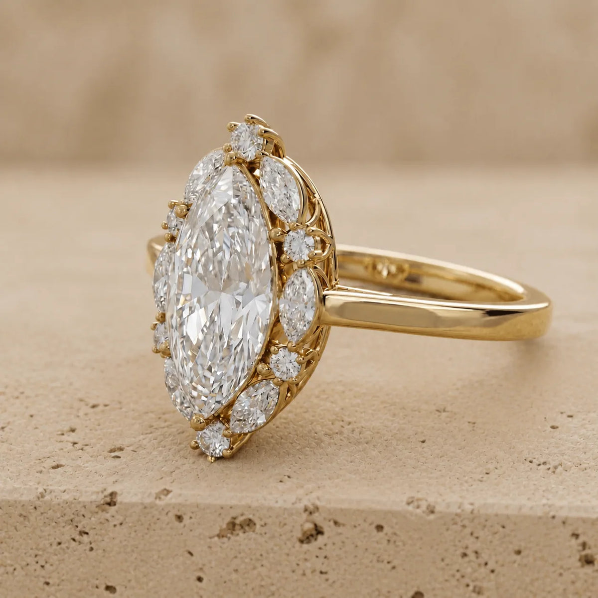 4 CT Marquise Lab-Grown Diamond Art Deco Halo Engagement Ring