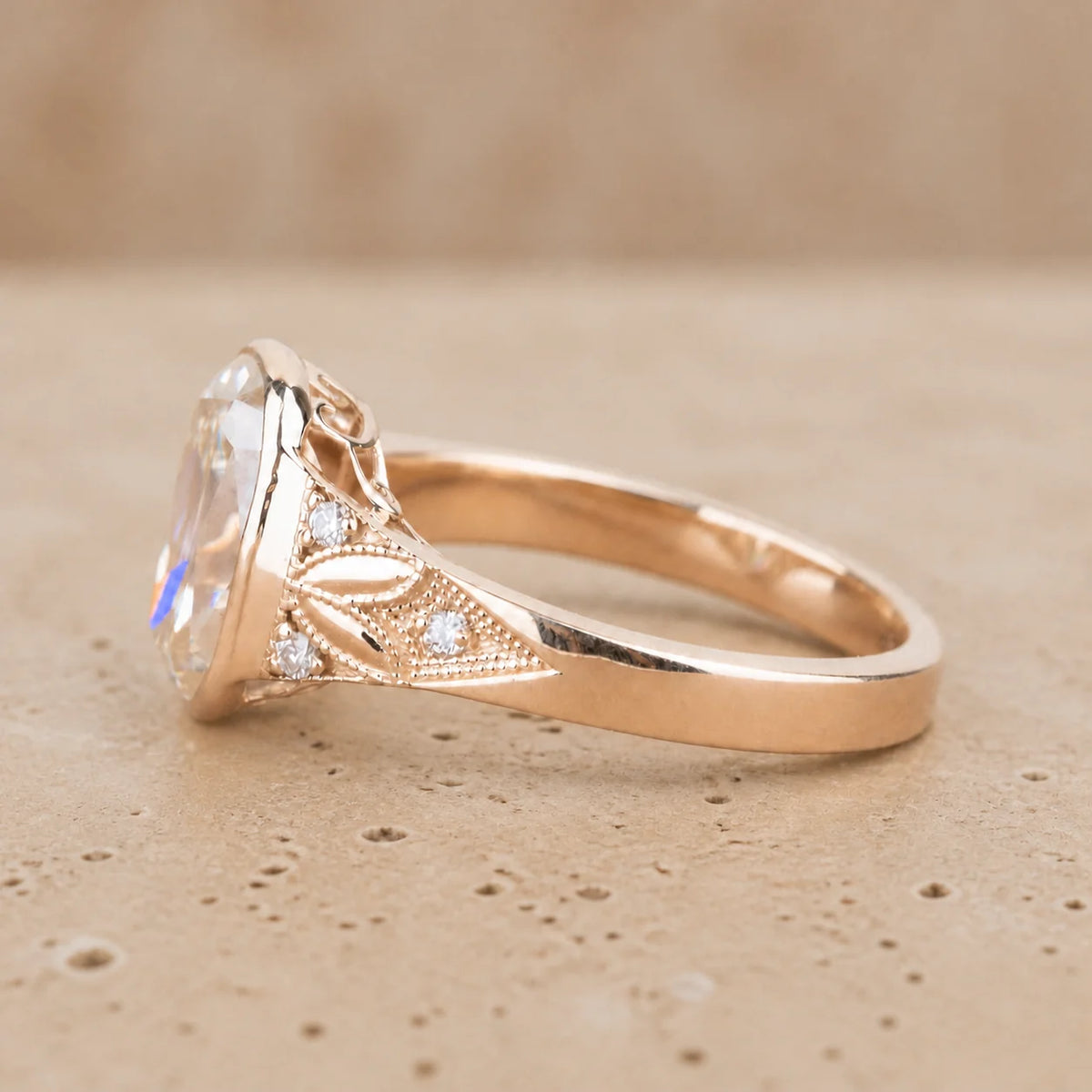 4 CT Old Mine Elongated Cushion Lab-Grown Diamond Art Deco Bezel-Set Nature-Inspired Engagement Ring