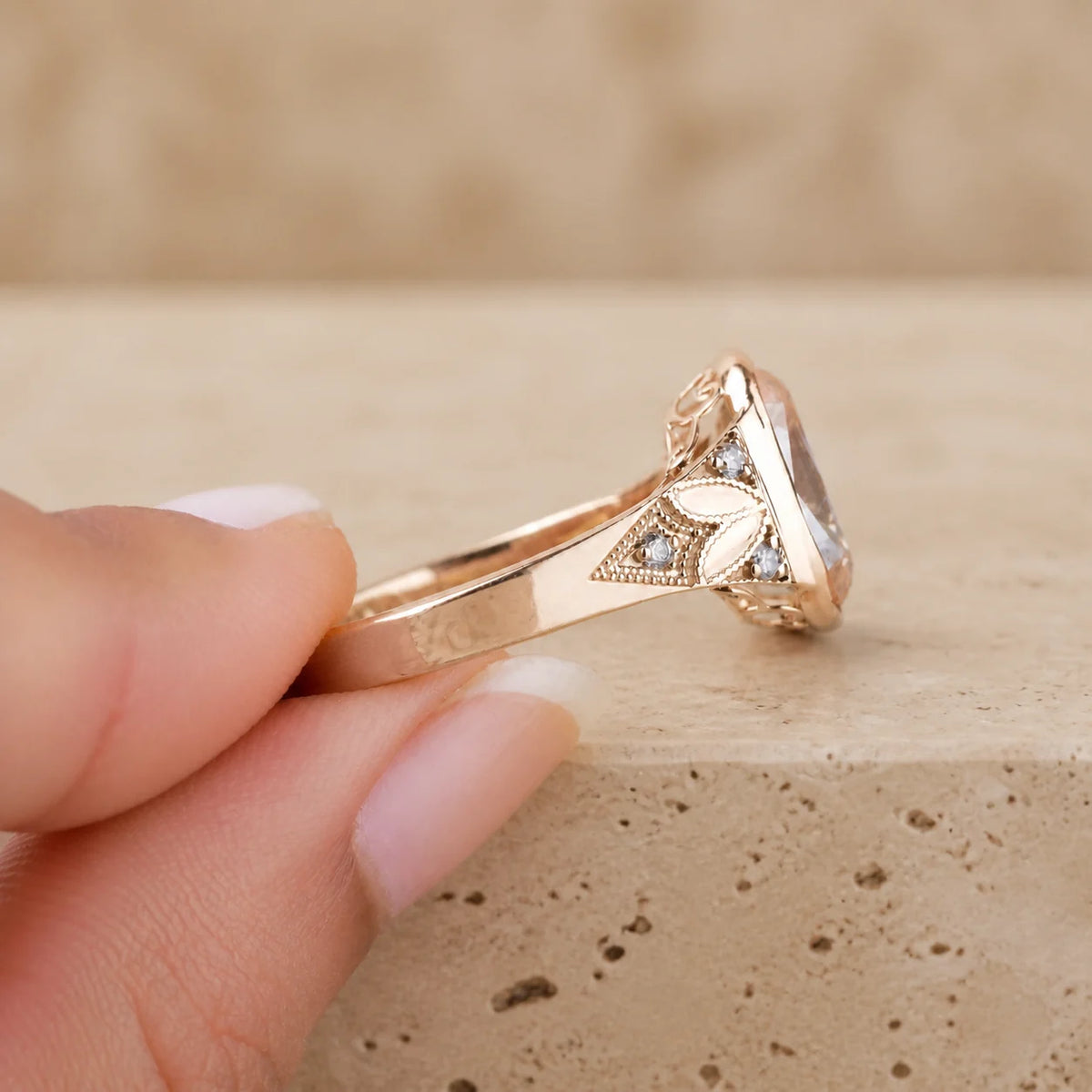 4 CT Old Mine Elongated Cushion Lab-Grown Diamond Art Deco Bezel-Set Nature-Inspired Engagement Ring