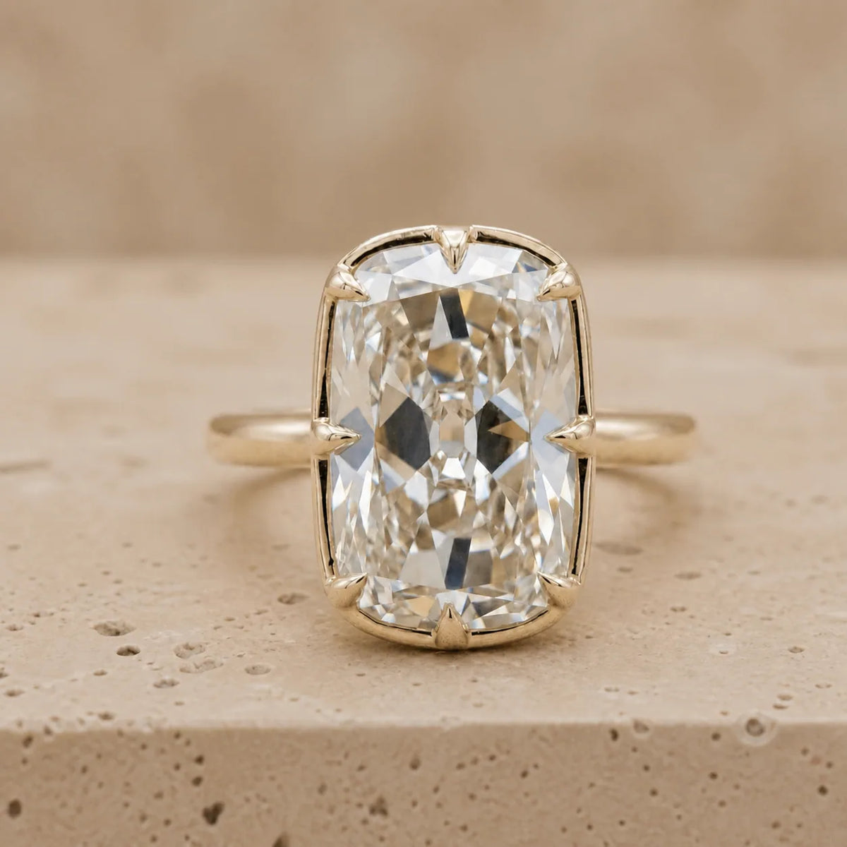 4 CT Old Mine Elongated Cushion Lab-Grown Diamond Bezel-Set Engagement Ring