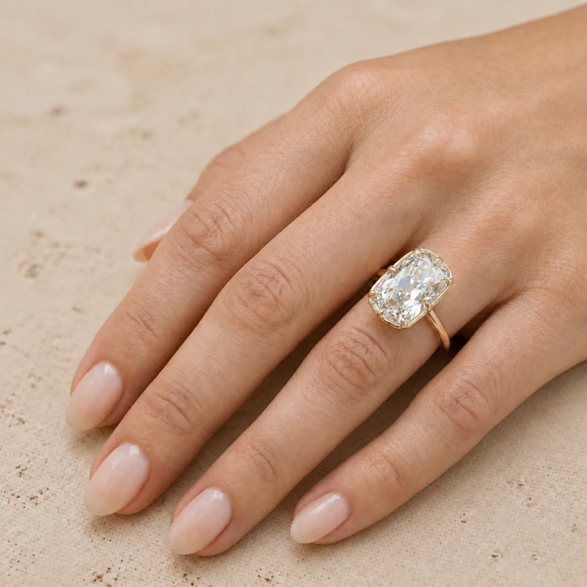 4 CT Old Mine Elongated Cushion Lab-Grown Diamond Bezel-Set Engagement Ring