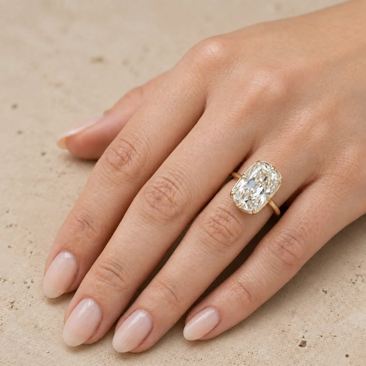 4 CT Old Mine Elongated Cushion Lab-Grown Diamond Bezel-Set Engagement Ring