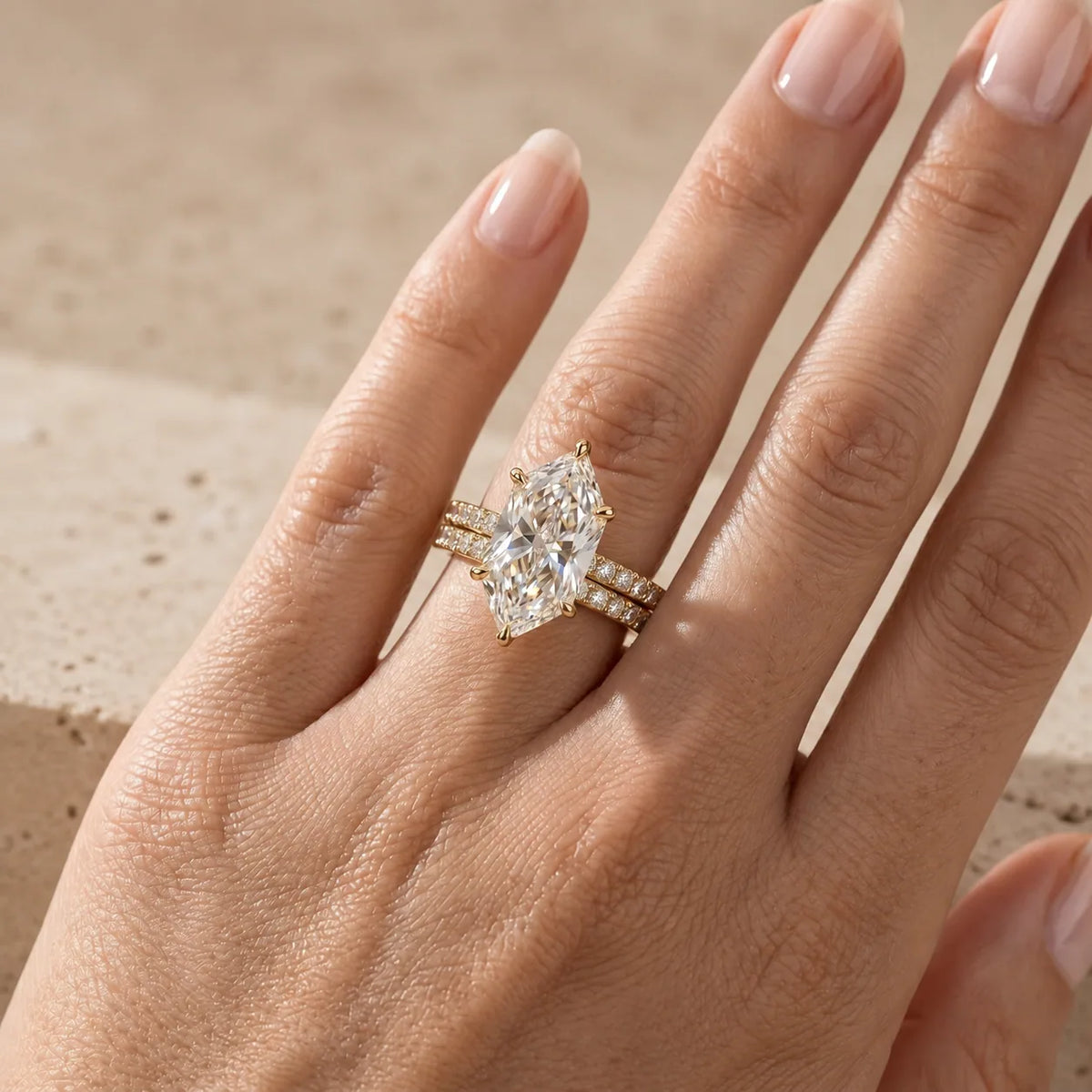 4 CT Dutch Marquise Cut Lab-Grown Diamond Vintage-Inspired Bridal Ring Set