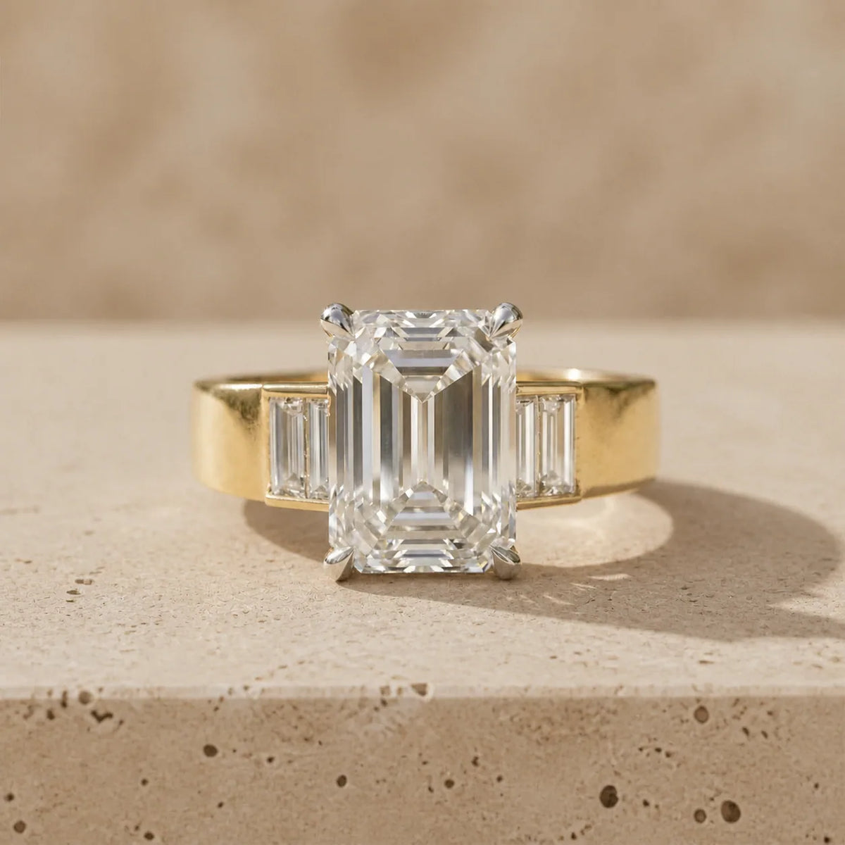 4 CT Emerald Cut Lab-Grown Diamond Baguette Three-Stone Engagement Ring