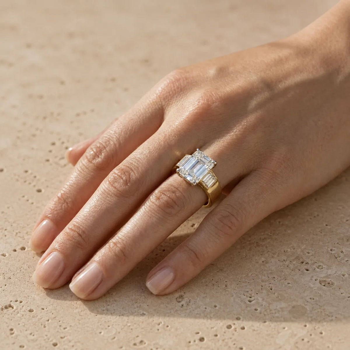 4 CT Emerald Cut Lab-Grown Diamond Baguette Three-Stone Engagement Ring