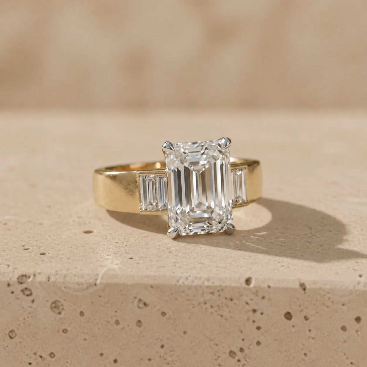 4 CT Emerald Cut Lab-Grown Diamond Baguette Three-Stone Engagement Ring