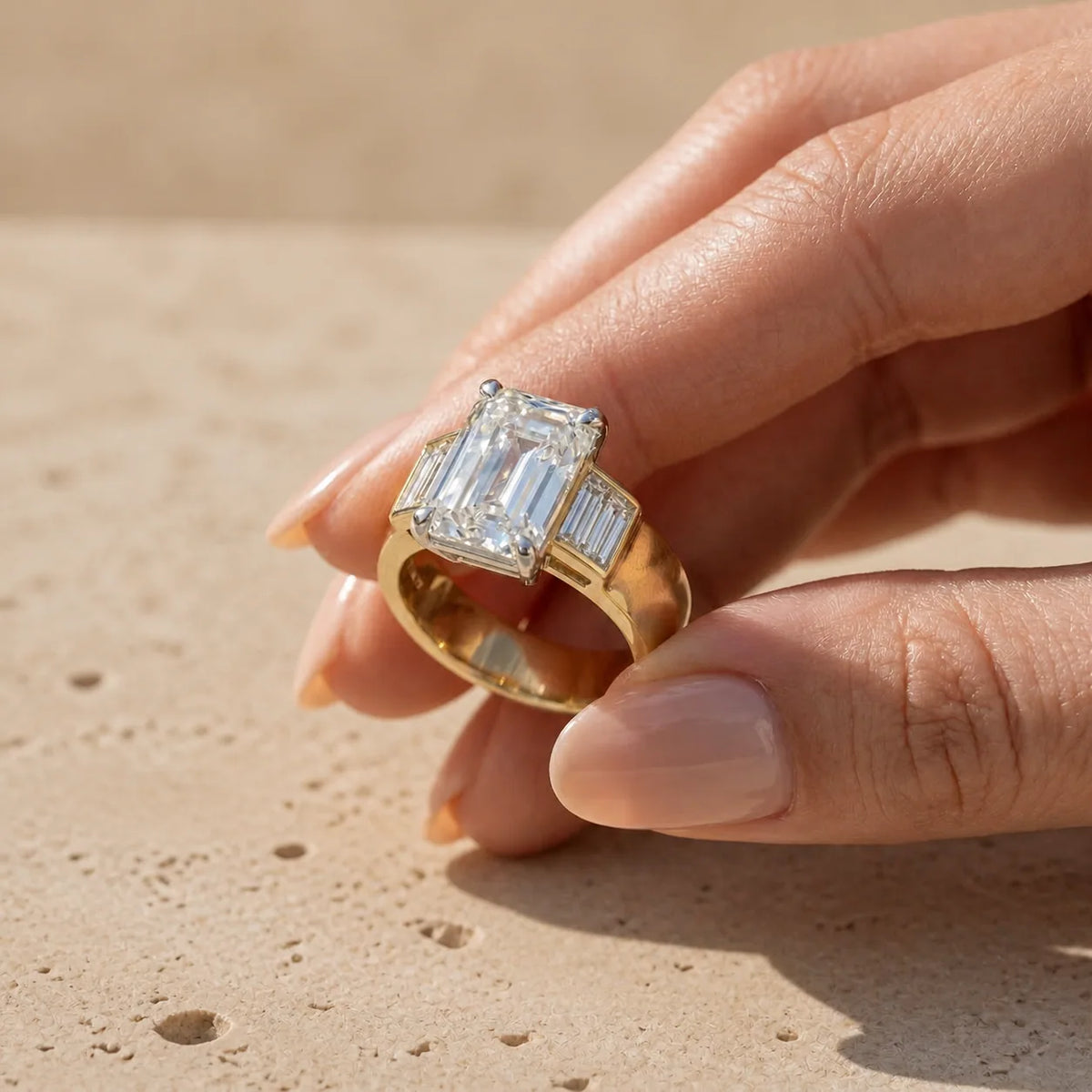 4 CT Emerald Cut Lab-Grown Diamond Baguette Three-Stone Engagement Ring