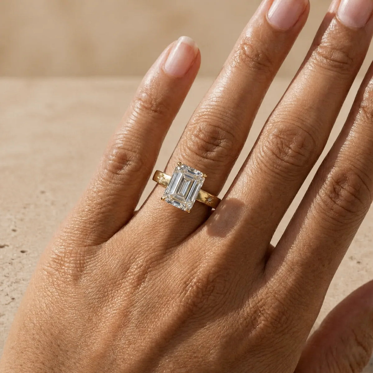 4 CT Emerald Cut Lab-Grown Diamond Floral-Engraved Bridal Ring Set