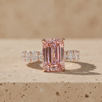 4 CT Fancy Pink Emerald Cut Lab-Grown Diamond Three-Stone Engagement Ring
