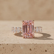 4 CT Fancy Pink Emerald Cut Lab-Grown Diamond Three-Stone Engagement Ring