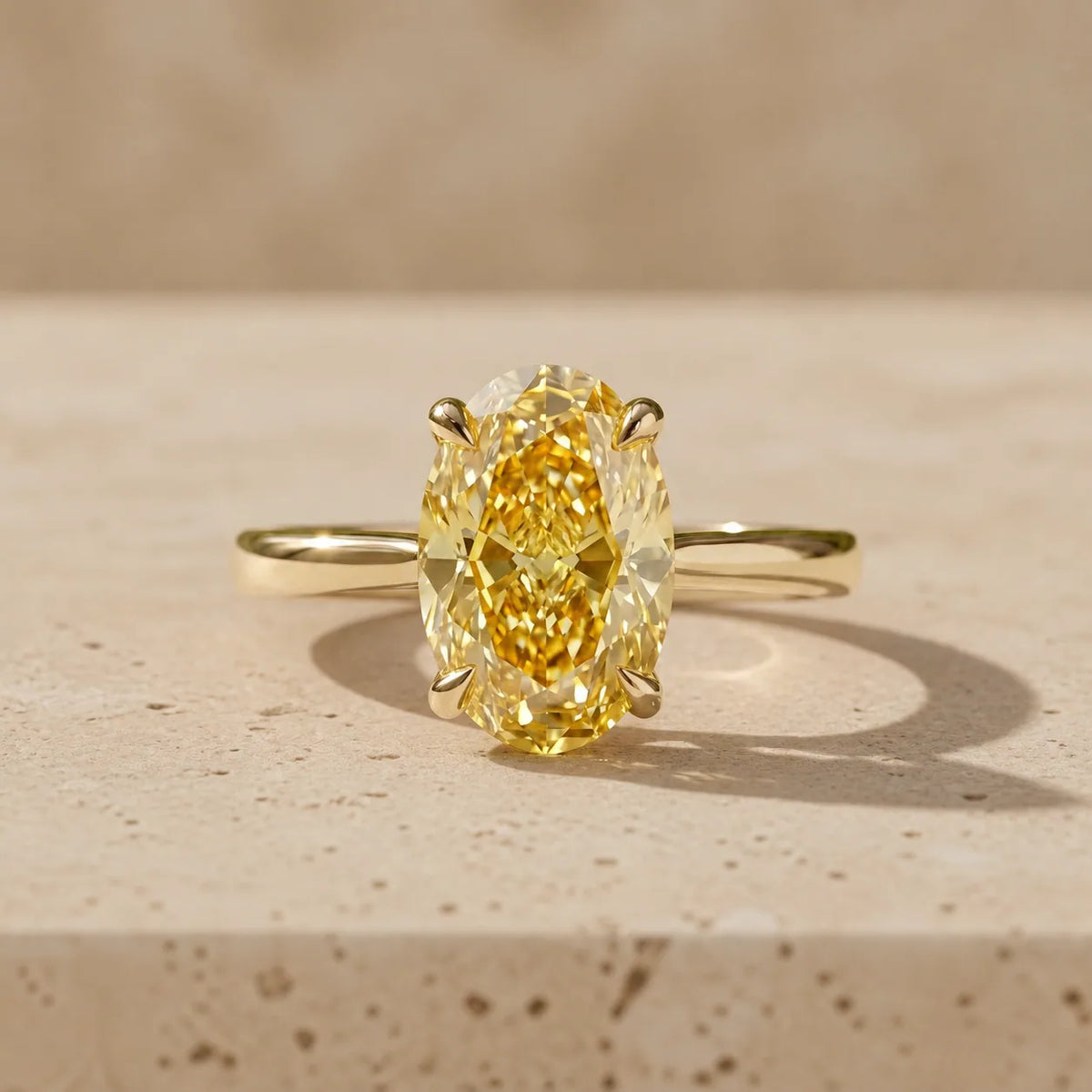 4 CT Fancy Yellow Elongated Oval Cut Lab-Grown Diamond Tulip-Set Solitaire Engagement Ring