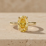4 CT Fancy Yellow Elongated Oval Cut Lab-Grown Diamond Tulip-Set Solitaire Engagement Ring