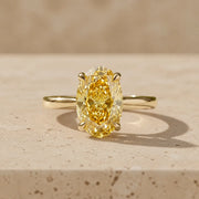 4 CT Fancy Yellow Elongated Oval Cut Lab-Grown Diamond Tulip-Set Solitaire Engagement Ring