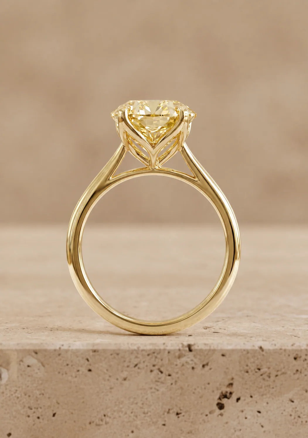 4 CT Fancy Yellow Elongated Oval Cut Lab-Grown Diamond Tulip-Set Solitaire Engagement Ring