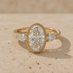 4 CT Oval Cut Lab-Grown Diamond Bezel-Set Three-Stone Engagement Ring