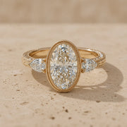4 CT Oval Cut Lab-Grown Diamond Bezel-Set Three-Stone Engagement Ring