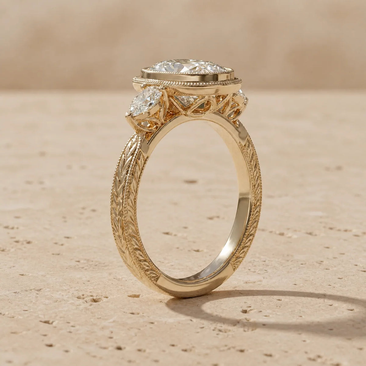 4 CT Oval Cut Lab-Grown Diamond Bezel-Set Three-Stone Engagement Ring