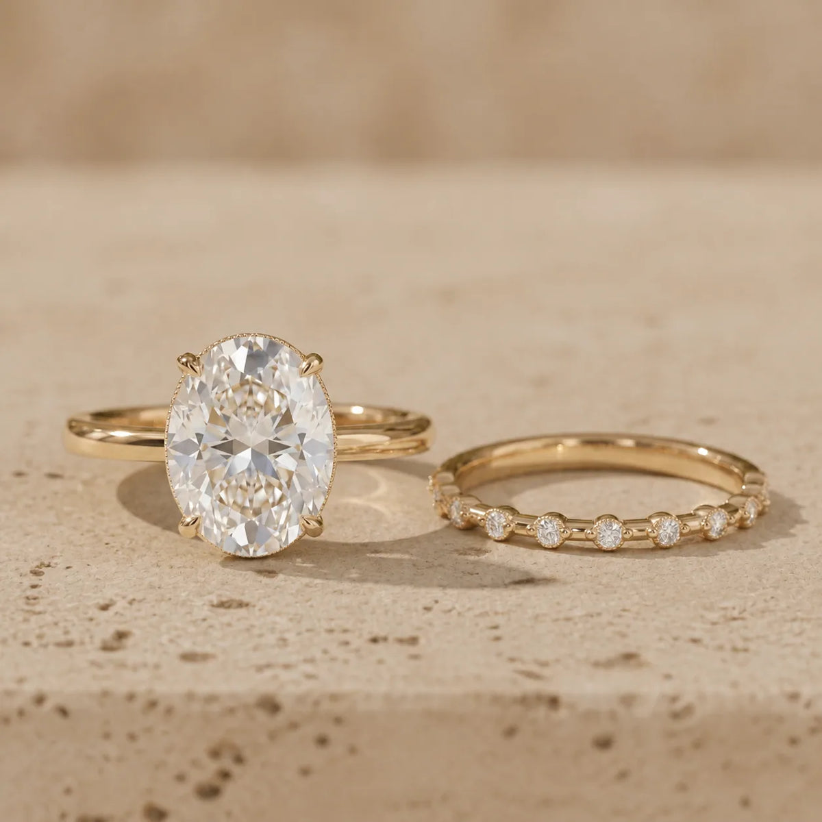 4 CT Oval Cut Lab-Grown Diamond Hidden-Halo Bridal Ring Set