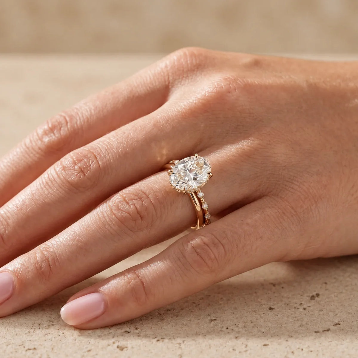 4 CT Oval Cut Lab-Grown Diamond Hidden-Halo Bridal Ring Set