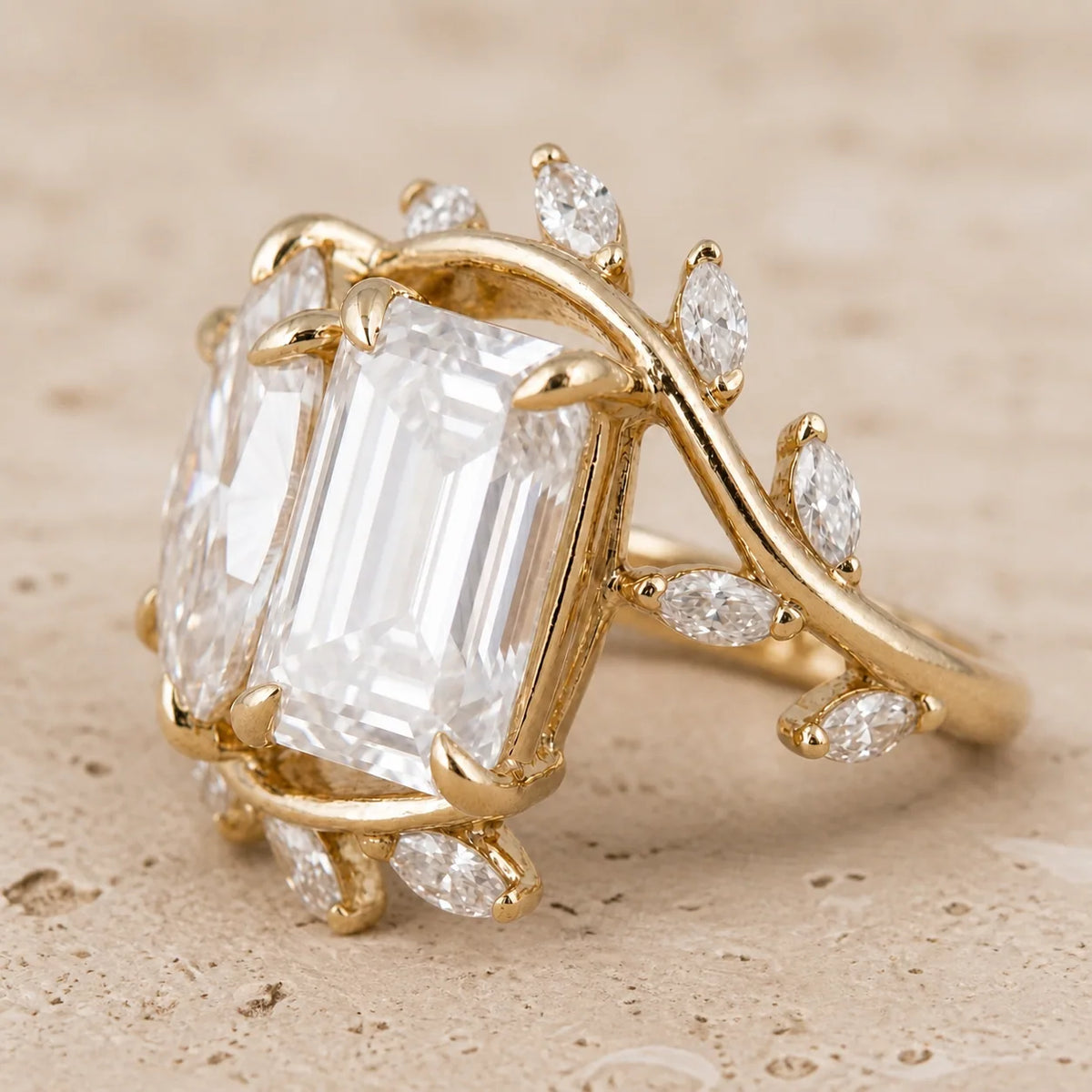 5.4 CT Radiant & Marquise Lab-Grown Diamond Nature-Inspired Leaf & Vine Toi et Moi Ring
