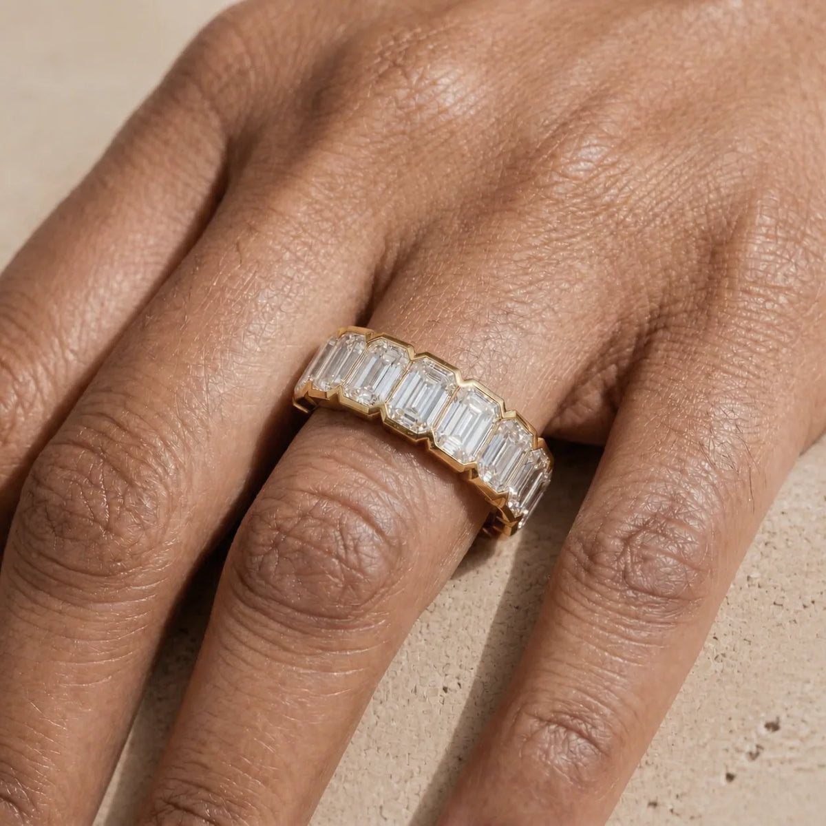 5 CTW Emerald Lab-Grown Diamond Half-Bezel Full Eternity Band