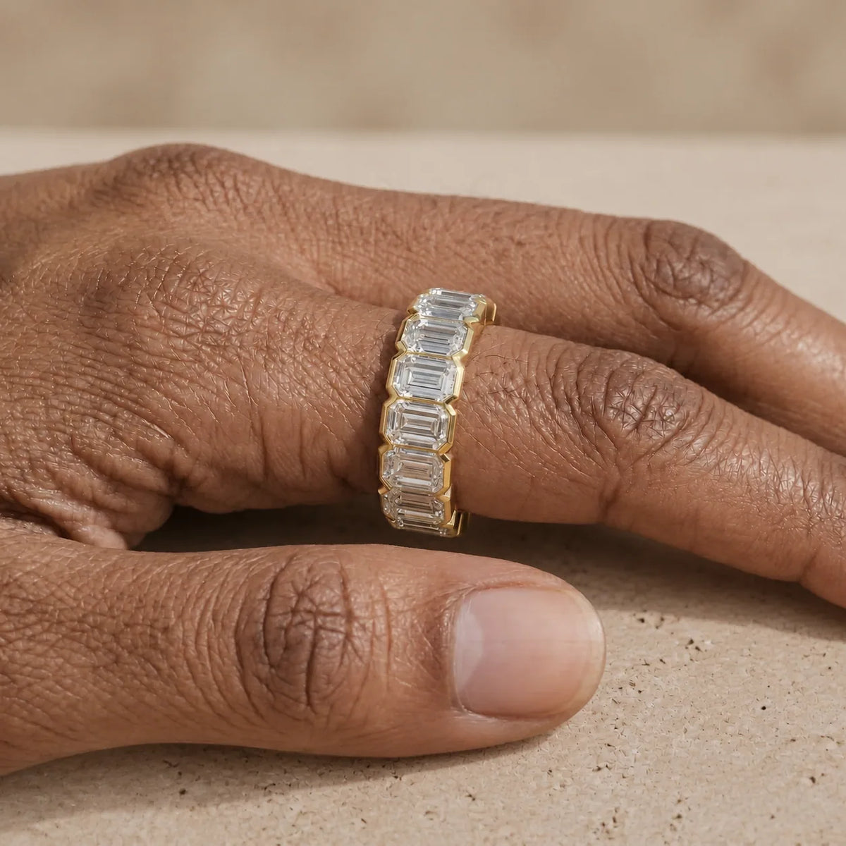5 CTW Emerald Lab-Grown Diamond Half-Bezel Full Eternity Band