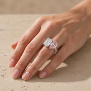 5 CT Colorless + Fancy Pink Radiant Cut + Pear Cut Lab-Grown Diamond Toi et Moi Ring