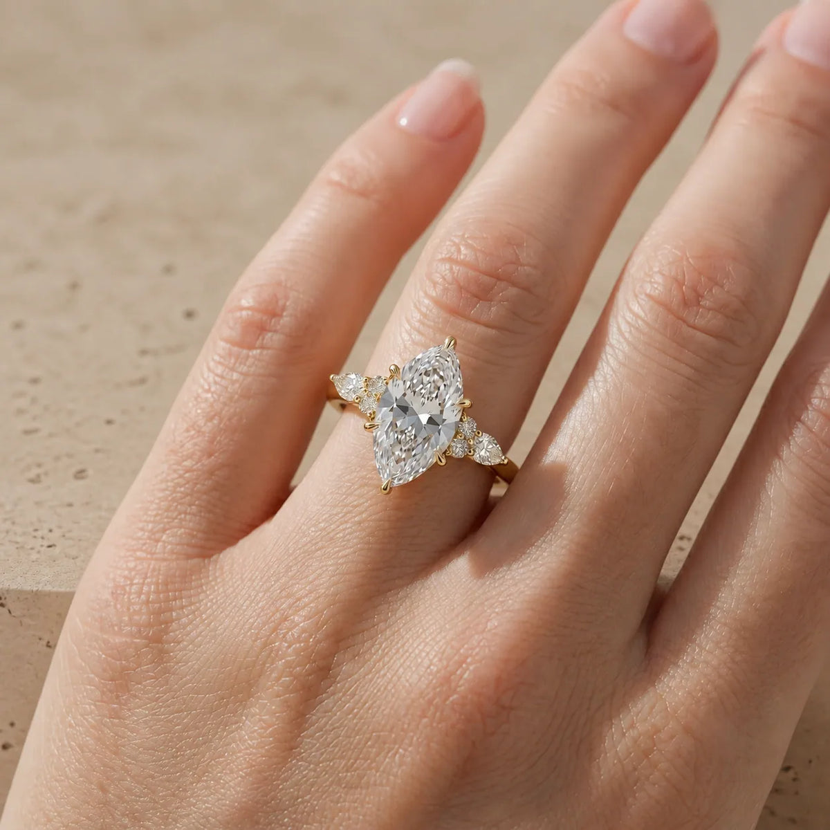 5 CT Marquise Cut Lab-Grown Diamond Cluster Engagement Ring