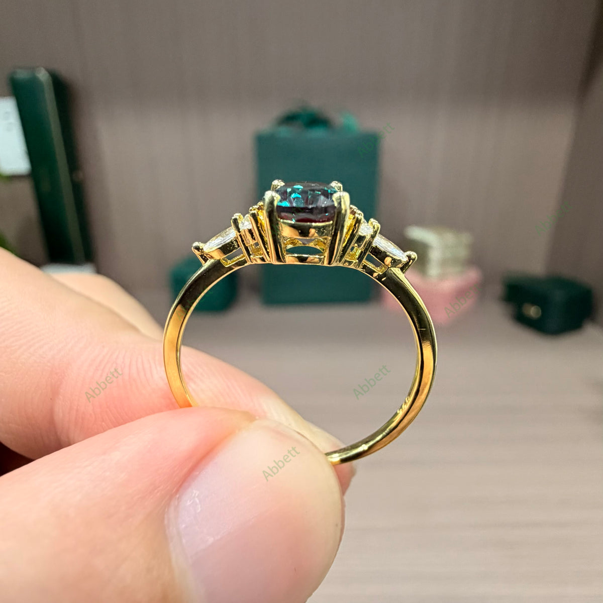 Accented Solitaire Lab Alexandrite Ring | 1.5ct Oval Cut 6x8mm Classic Diamond Shoulder Band Ring