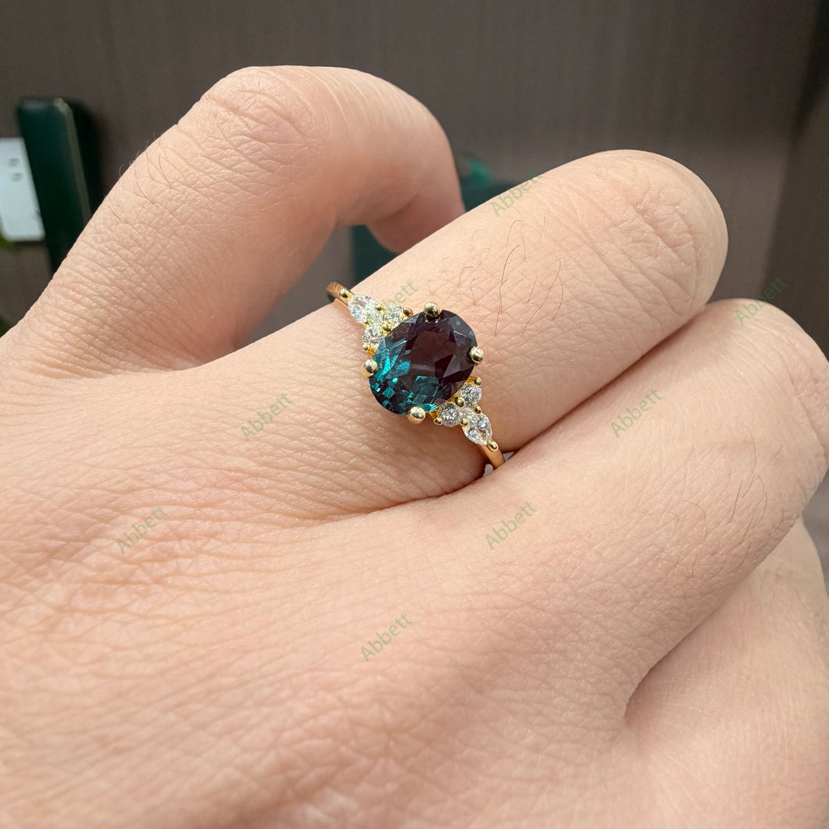 Accented Solitaire Lab Alexandrite Ring | 1.5ct Oval Cut 6x8mm Classic Diamond Shoulder Band Ring