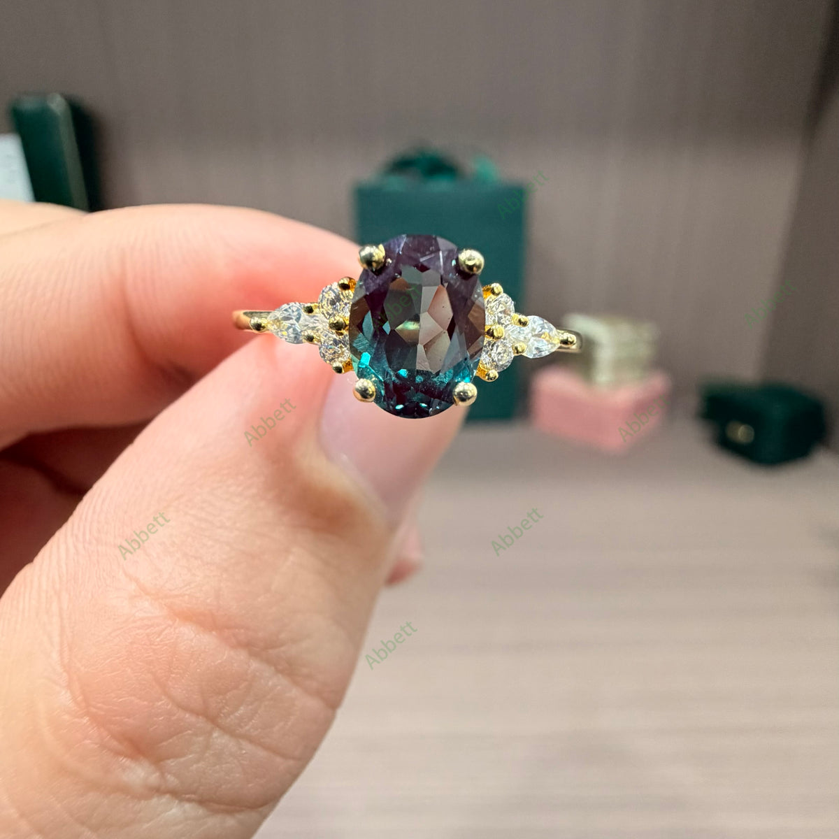 Accented Solitaire Lab Alexandrite Ring | 1.5ct Oval Cut 6x8mm Classic Diamond Shoulder Band Ring
