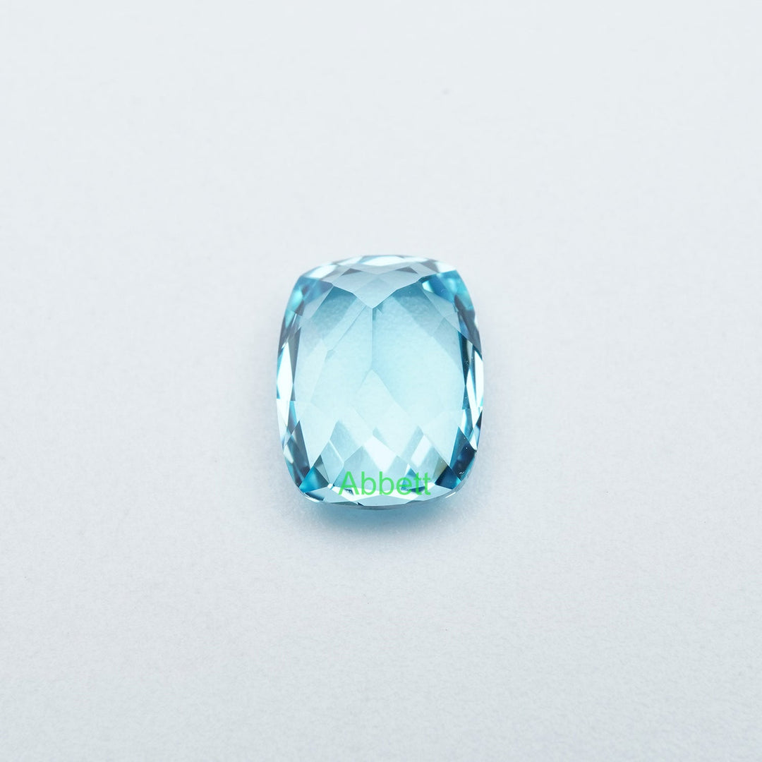 Antique cushion lab grown Santa Maria sapphire