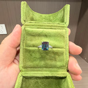 Art Deco Emerald Cut Lab-Grown Alexandrite Ring | 4.2ct Structural Solitaire with Pavé Band