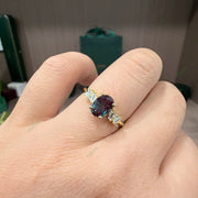 Art Deco Lab Grown Alexandrite Ring | 1.5ct Oval Cut with Baguette & Round Diamond Accents