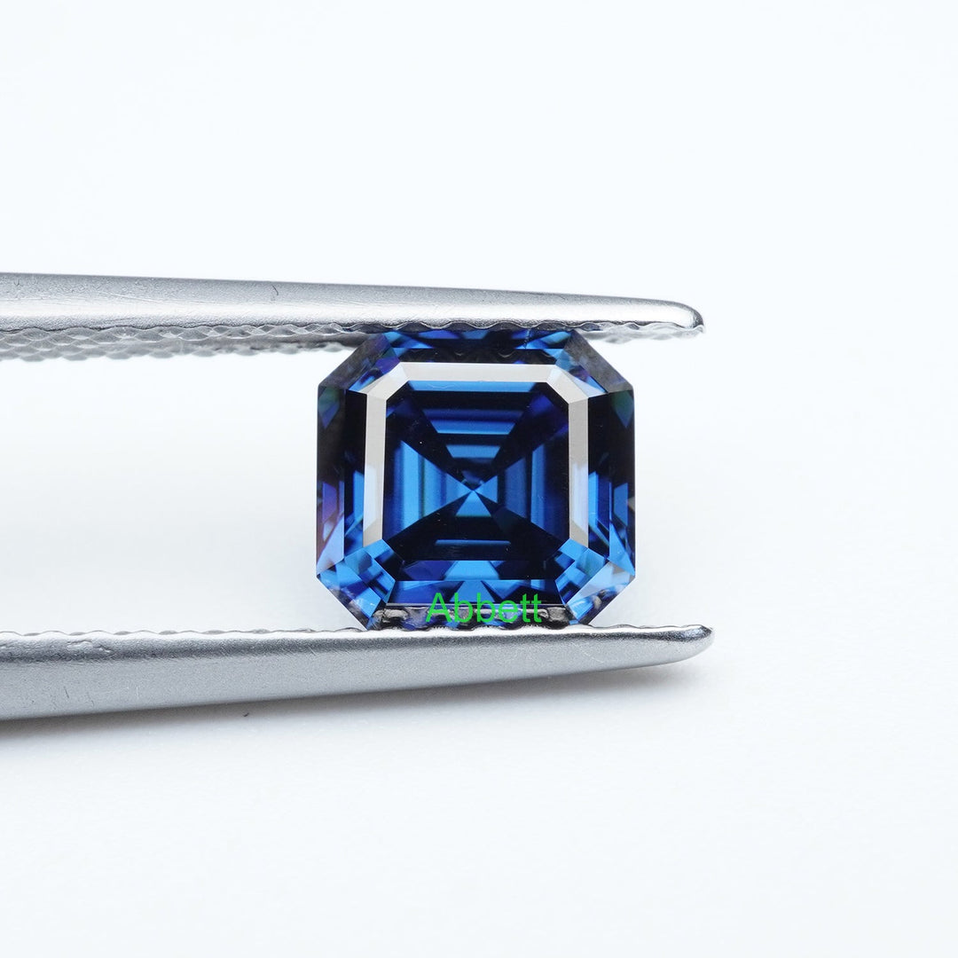 Asscher blue moissanite