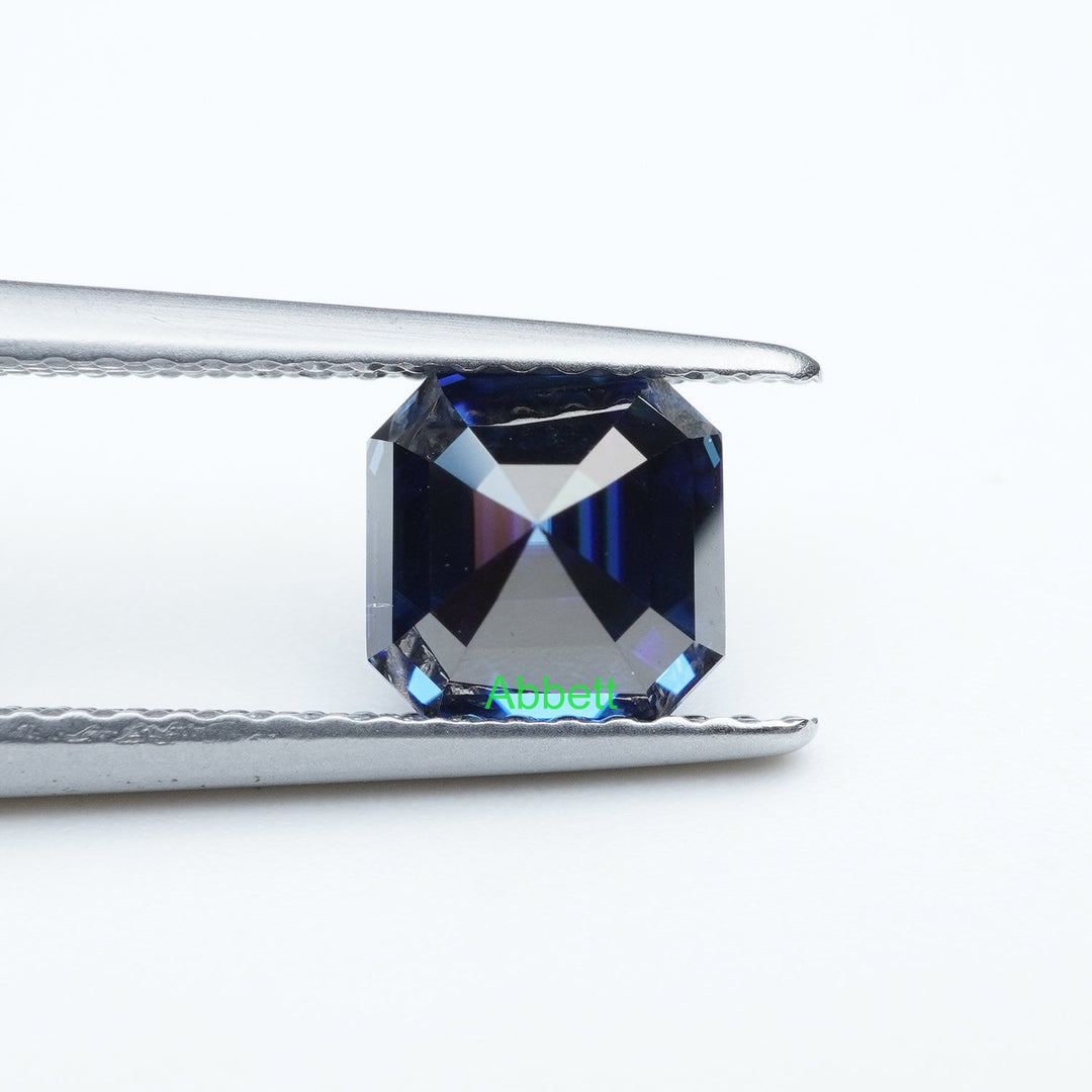 Asscher blue moissanite