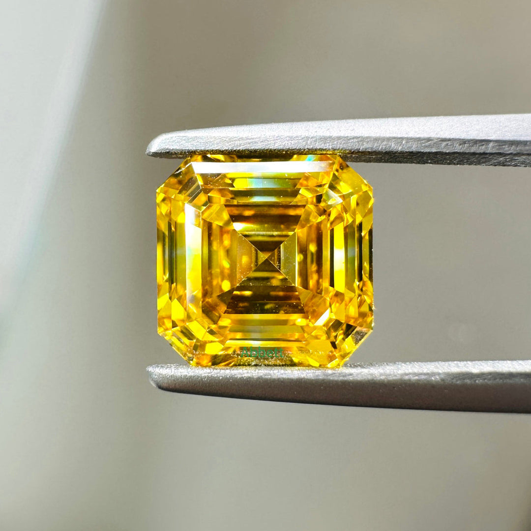 Asscher lab grown yellow diamond