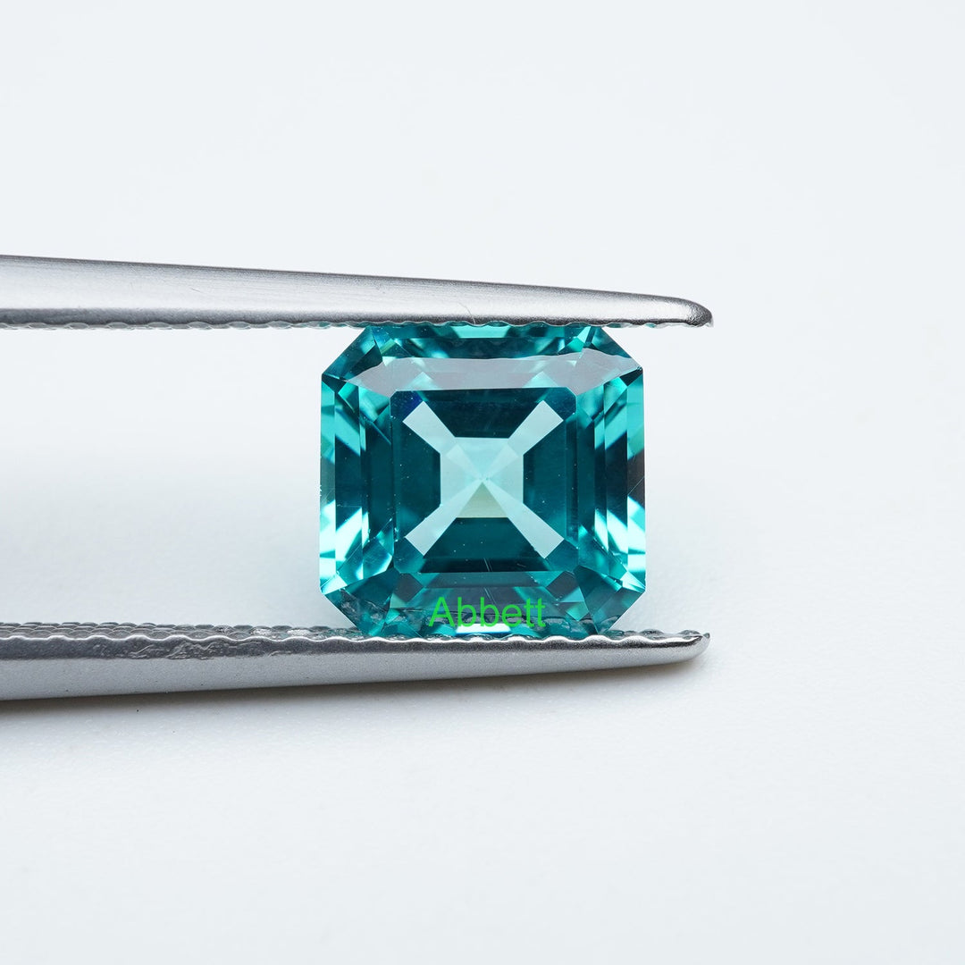 Asscher lab grown Paraiba YAG