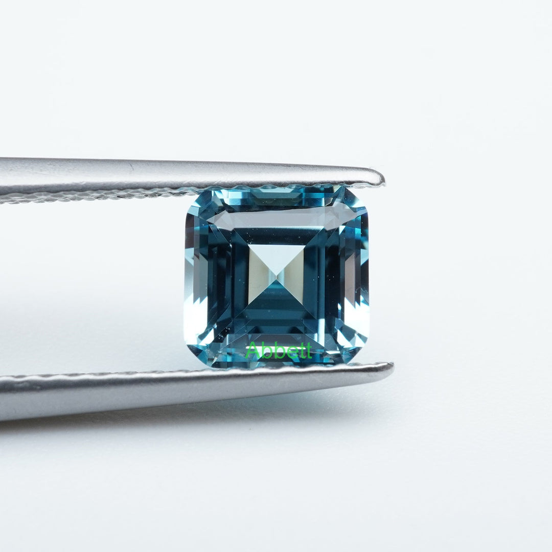 Asscher lab grown santa maria sapphire