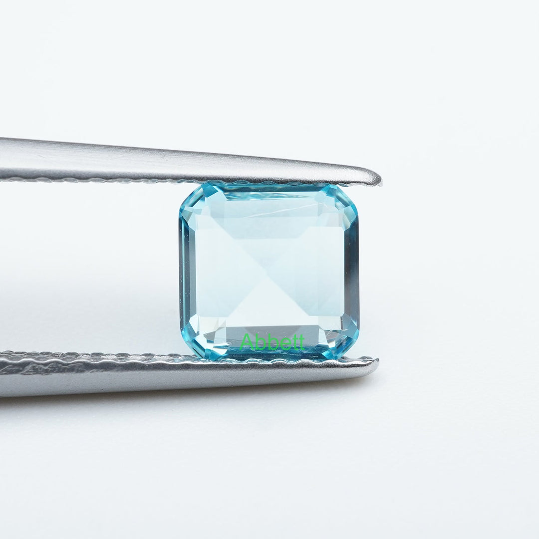 Asscher lab grown santa maria sapphire