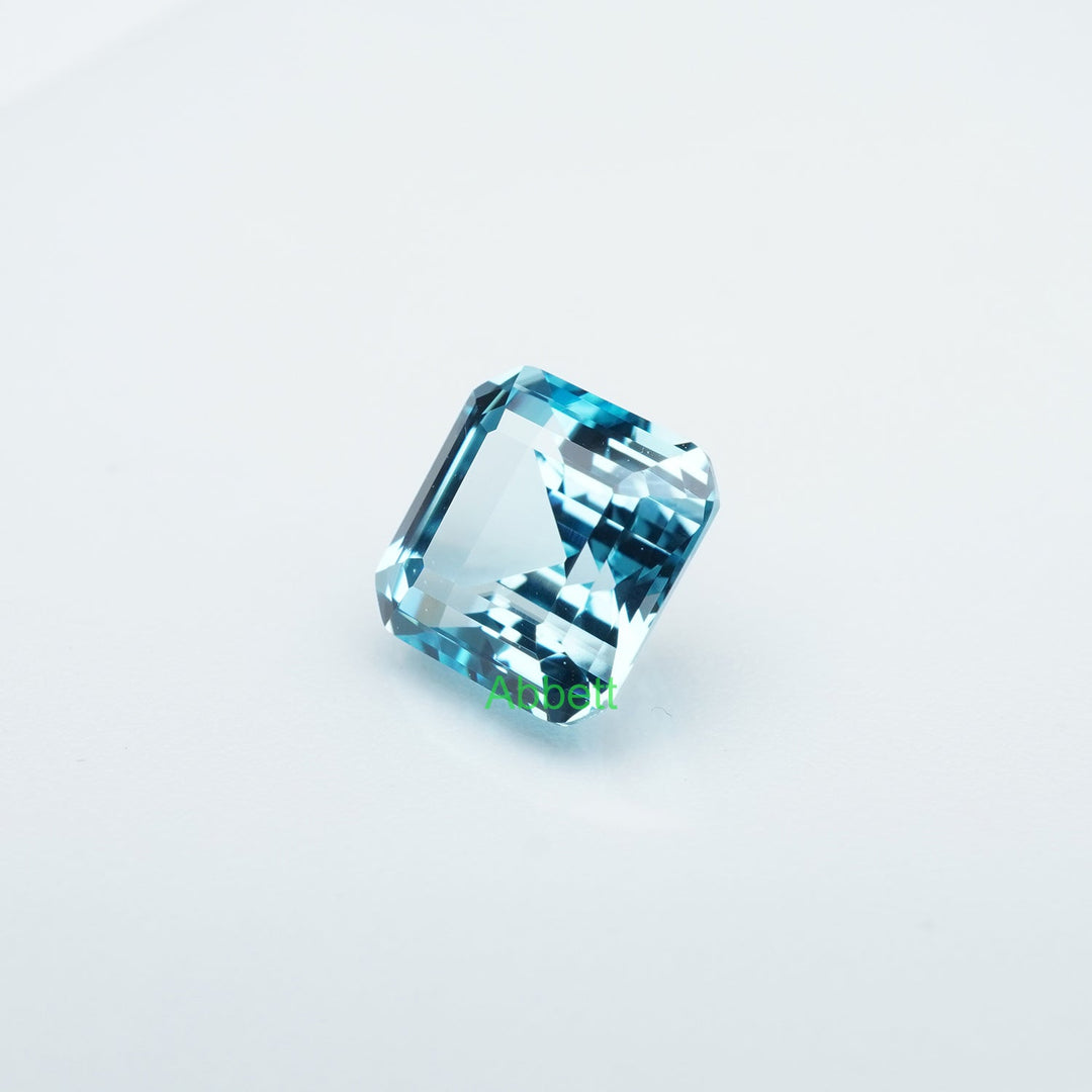 Asscher lab grown santa maria sapphire