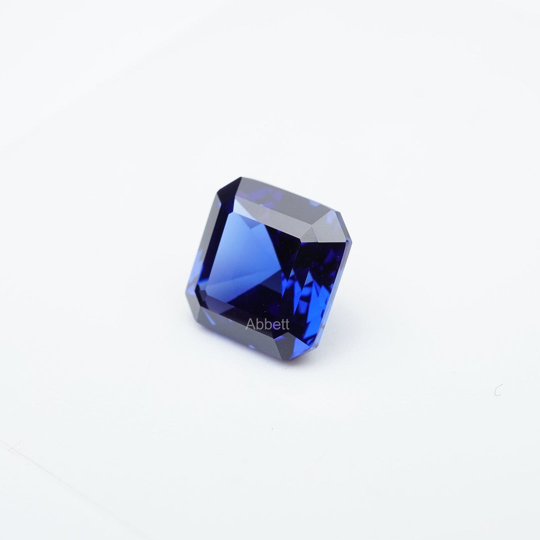 Asscher lab grown blue sapphire