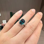 Load image into Gallery viewer, Classic Cushion Cut Lab-Grown Alexandrite Halo Ring | 3.74ct Shimmering Pavé Band Engagement Ring